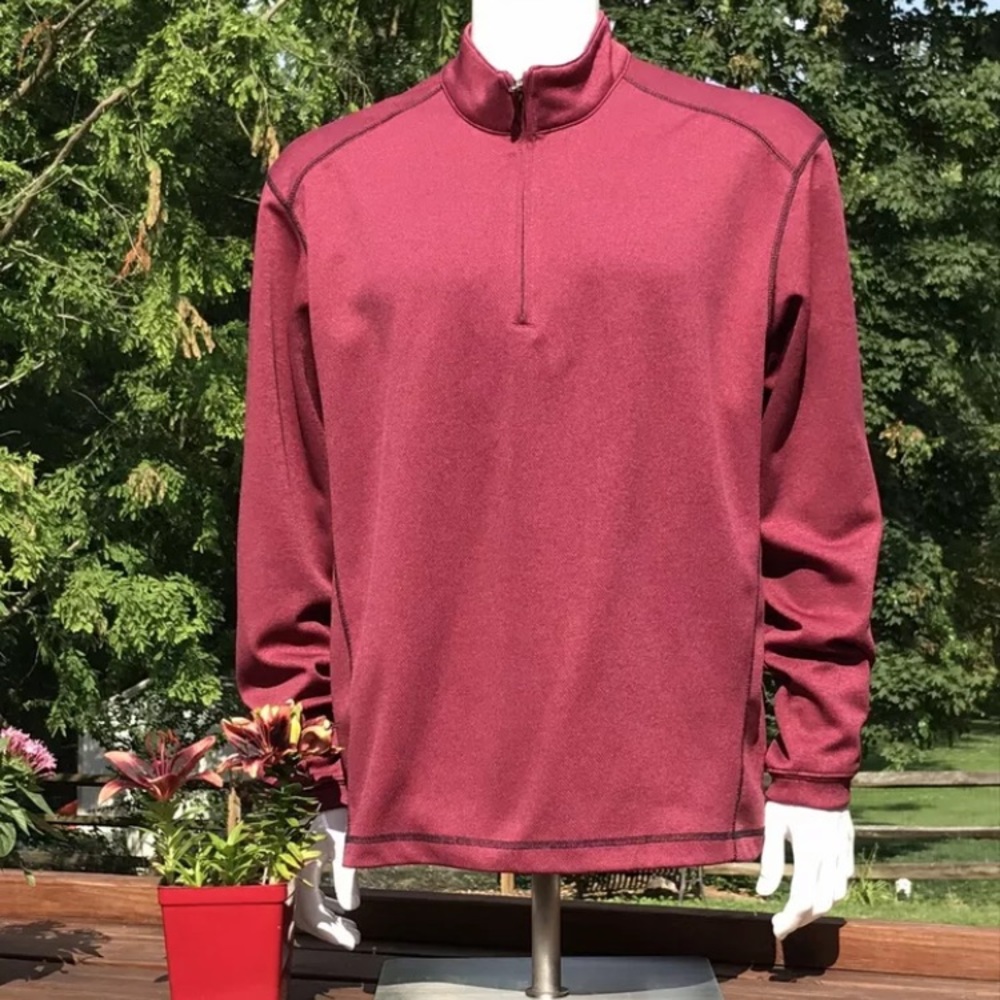 Mens Pebble Beach Performance L 1/4 Zip Red Black Heather Pullover Golf Jacket